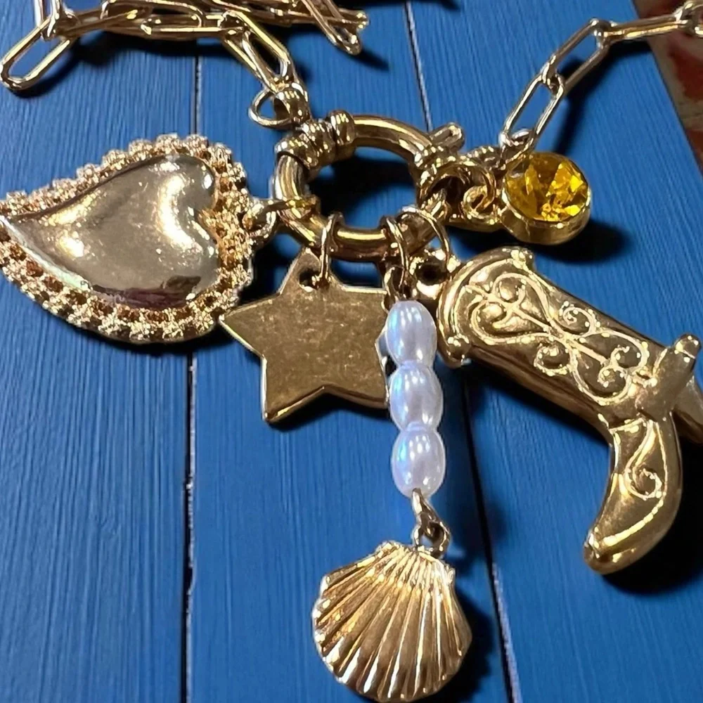 Gold Toned Charm Necklace Coastal Cowgirl